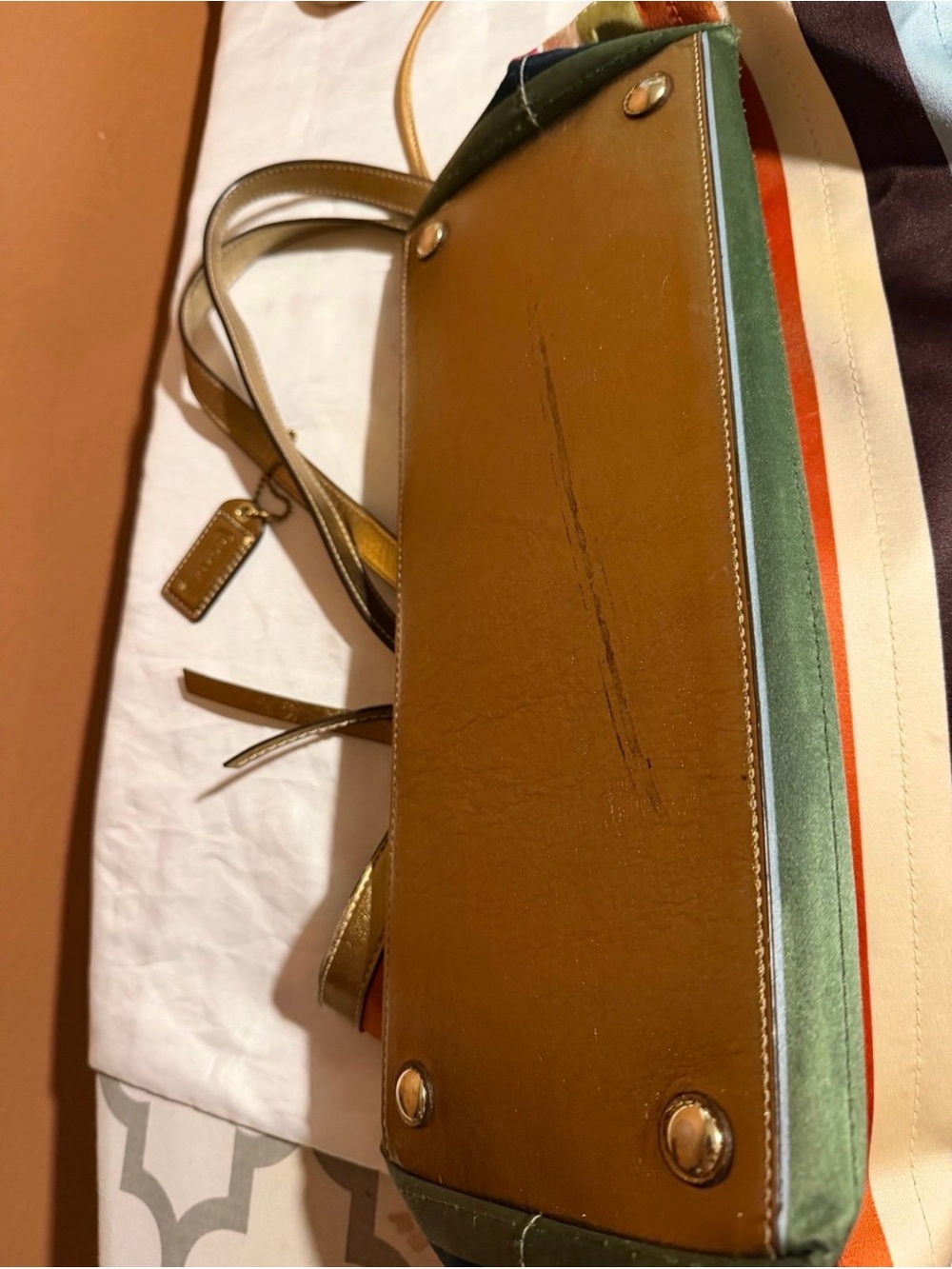Vintage Coach Colorful Striped Tote Bag with Pouch - Picture 8 of 12